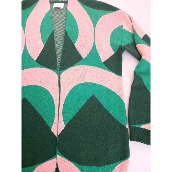 Anonyme Designers Italian Knit Open Cardigan Pink Green Geometric Sz 2 XS - Picture 9 of 9